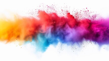 Colored powder explosion. Paint holi, Colorful rainbow holi paint splash on isolated white background - obrazy, fototapety, plakaty