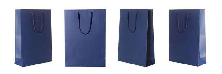 Dark blue shopping bag isolated on white, different sides