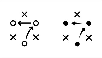 football tactics icon set, game success strategy in football, scheme play, vector illustration on white background