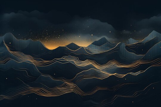 a digital art of mountains