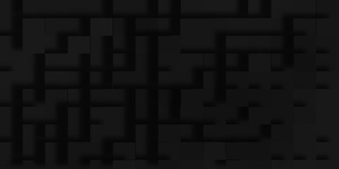 Randomly extruded black cubes 3d abstract geometric background, Abstract technology and business concept data technology, Random scaled black cube boxes block background of black surface.