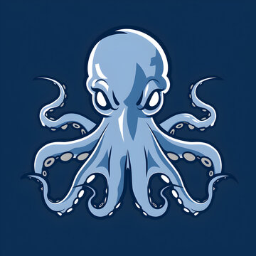 A logo illustration of an octopus on a blue background. Created with generative AI.