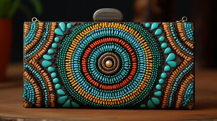 A vintage-inspired beaded clutch for women, retro craftsmanship, and intricate beadwork, mockup,...