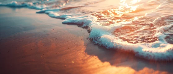 Fototapeten Waves on the beach as a background. Beautiful natural background at the summer time © Artem