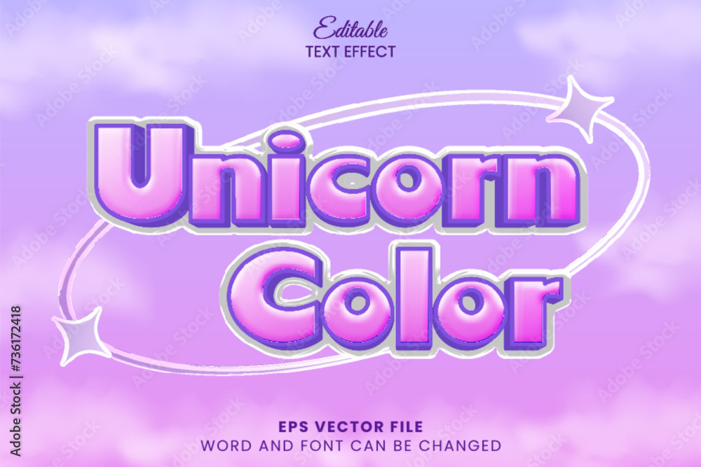 Poster unicorn color 3d editable vector text effect