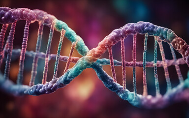 Closeup view of a DNA double helix, futuristic biotech concept