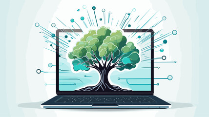 Abstract laptop with a tree growing from the screen  illustrating the environmental impact of technology. simple Vector Illustration art simple minimalist illustration creative