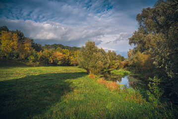 Autumn landscape on river