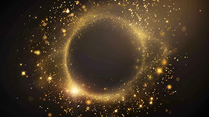 Abstract in glowing neon starlight and particles with circle shape in nebula,Bright flying sparks of particles, spinning in a circle, follow the flashing star.

