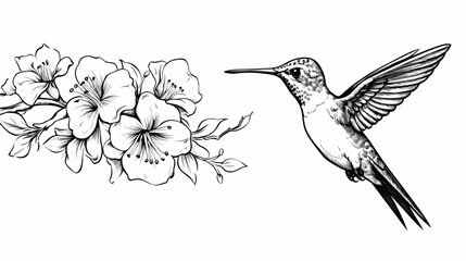 Hummingbird hovering near a blossoming flower  representing the delicate balance of nature. simple Vector Illustration art simple minimalist illustration creative