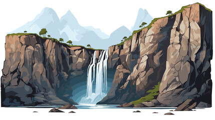 Majestic waterfall cascading down rocky cliffs  capturing the power and beauty of nature's water features. simple Vector Illustration art simple minimalist illustration creative
