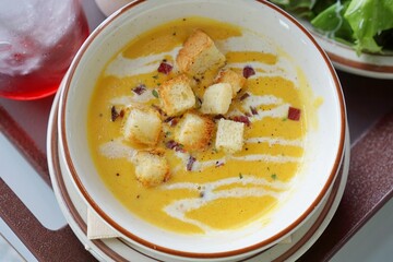 Brunch with delicious bread, bacon, and tomatoes