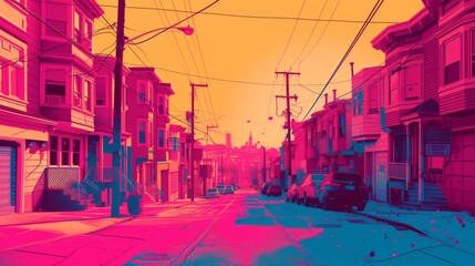 Obraz premium Spectral Streetscapes: Colorful Urban Vistas and conceptual metaphors of Colorful Urban Vistas