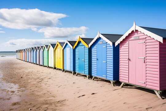 a row of colorful huts