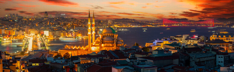 Galata Tower, Galata Bridge, New Mosque and Bosphorus Bridge, the most beautiful view of...
