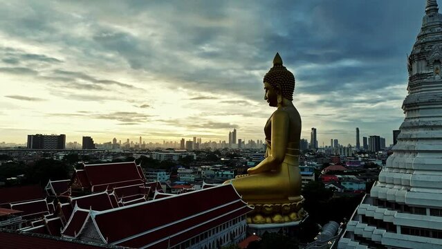 Giant Buddha statue in Wat Paknam Phasi Charoen in Bangkok, Thailand.