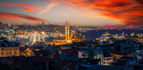 Galata Tower, Galata Bridge, New Mosque and Bosphorus Bridge, the most beautiful view of...