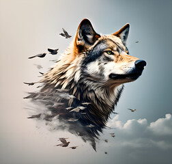 wolf and birds