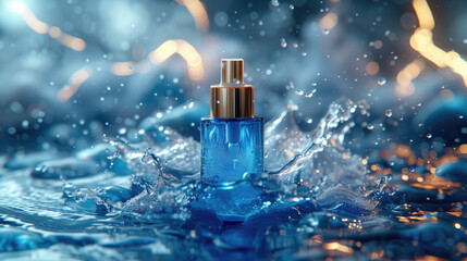 Serum or cosmetics with a simple, elegant design White and blue tones There are blue sea waves and the sky is clear It is a backdrop for product presentations. - obrazy, fototapety, plakaty