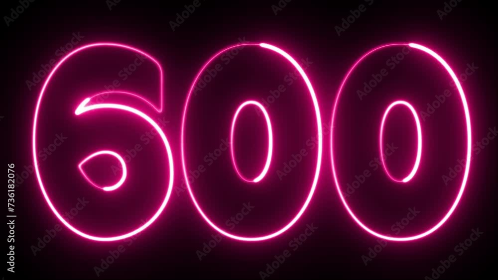 Poster 600 number text font with neon light. luminous and shimmering haze inside the letters of the text si