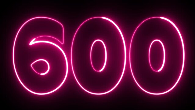 600 number text font with neon light. Luminous and shimmering haze inside the letters of the text 
six hundred. 600 number neon sign.