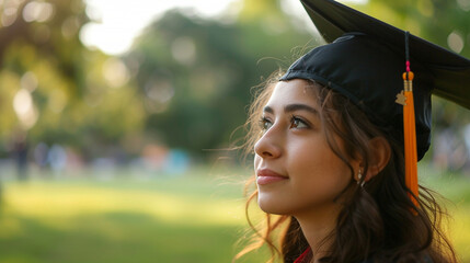 Smiling Female Graduate Holding Diploma. Portrait of a smiling female graduate holding her diploma, exuding accomplishment and happiness.