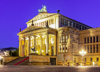 Fototapeta na wymiar Concert Hall (Konzerthaus) on Gendarmenmarkt square at night, Berlin, Germany