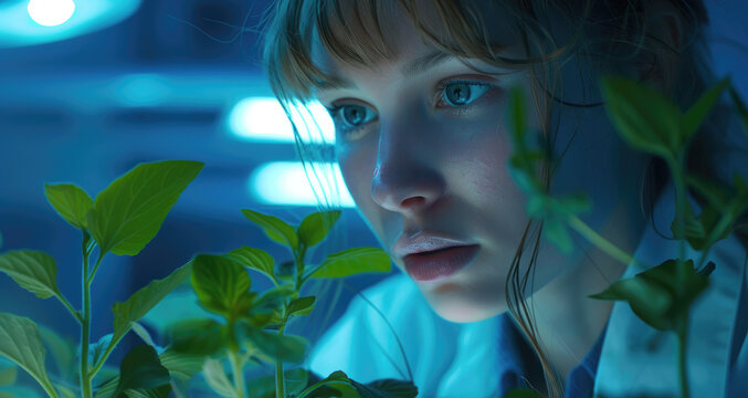 scientist in lab with tissue tubes holding plants