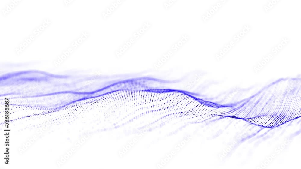 Poster Technology blue wave of particles. Big data visualization. Analytics representation. Digital background. 3d rendering.