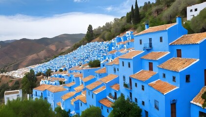 Juzcar, blue Andalusian village in Malaga, Spain. village was painted blue for The Smurfs movie launch - obrazy, fototapety, plakaty