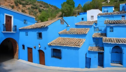 Fototapeta na wymiar Juzcar, blue Andalusian village in Malaga, Spain. village was painted blue for The Smurfs movie launch
