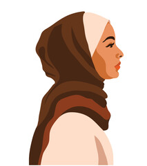 Muslim arab woman profile with hijab, female face vector illustration