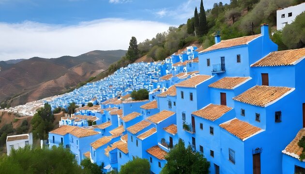 Juzcar, blue Andalusian village in Malaga, Spain. village was painted blue for The Smurfs movie launch