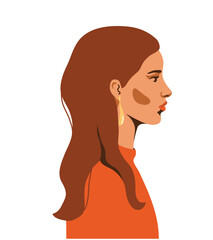 Woman profile with long hair, female face vector illustration. People