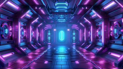 3D render abstract futuristic ultraviolet background with cyber screen and glowing neon lights. sci-fi corridor of futuristic food market, neon signs ,
More similar stock illustrations