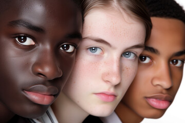 Unity in Diversity - Close-Up of Three Young Individuals Highlighting Racial Diversity