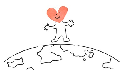 かわいいハートのキャラクターたちが世界平和を願うイラスト