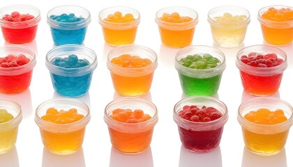 lot of colored sweet fruit jelly in a glass isolated on white background