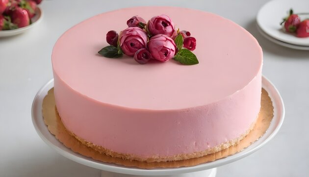 Luxury pink mousse cake in gift box