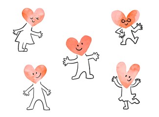 ハート型のキャラクターが楽しそうに集まるイラスト