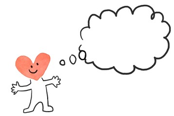 シンプルで可愛いハート型のキャラクターと吹き出しイラスト