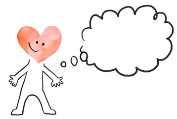 シンプルで可愛いハート型のキャラクターと吹き出しイラスト