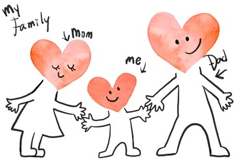 ハート型のキャラクターの親子のイラスト