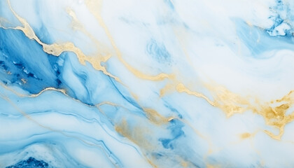 Abstract light blue marble texture with gold splashes, luxury banner, textured background