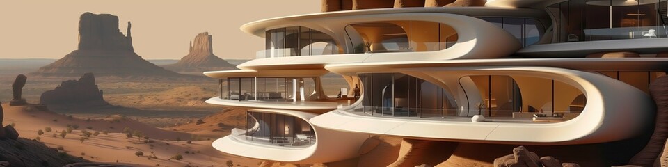 visionary curvaceous structures amidst iconic arid desert spires