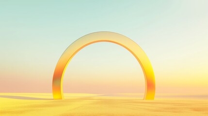 surreal minimalist arch casting shadow on desert at dusk