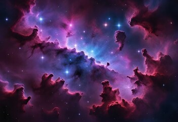 Fototapeta na wymiar A vibrant cosmic scene with shades of purple and blue nebulae and stars in space