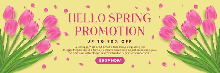 Obraz premium Hello spring promotion sale banner vector illustration
