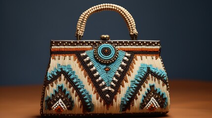 A vintage-inspired beaded handbag for women, retro craftsmanship, and intricate beadwork, mockup,...