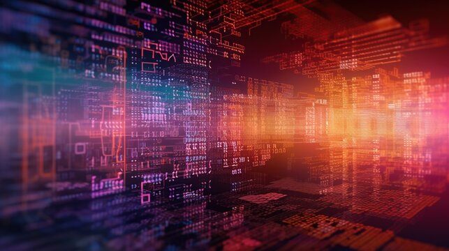 Background programming code and Computer. Digital binary code matrix - 3D rendering